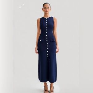 Meshki- SAWYER 
Sleeveless Buttoned Maxi Dress - Navy